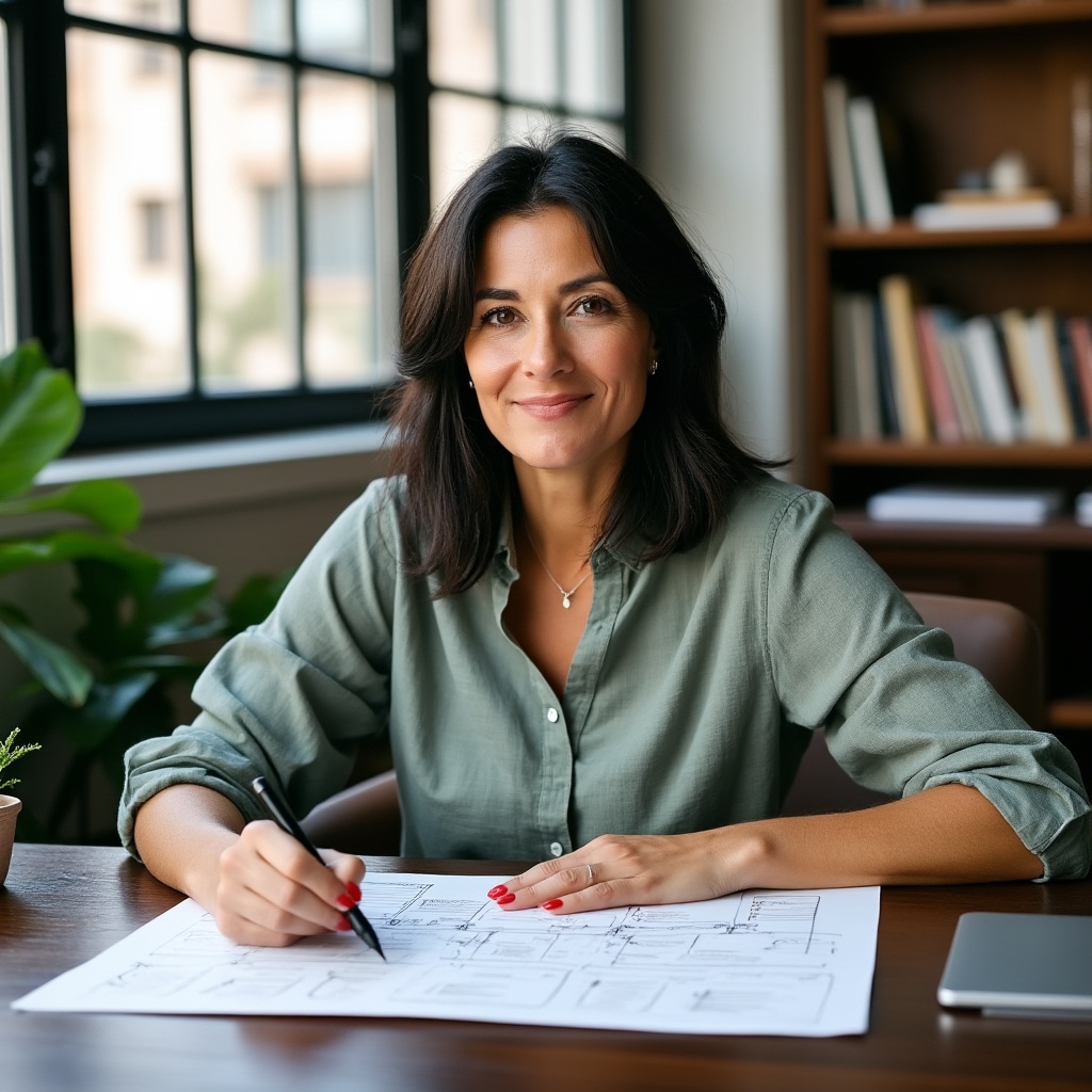Emprendedora planificando estrategia de producción sostenible